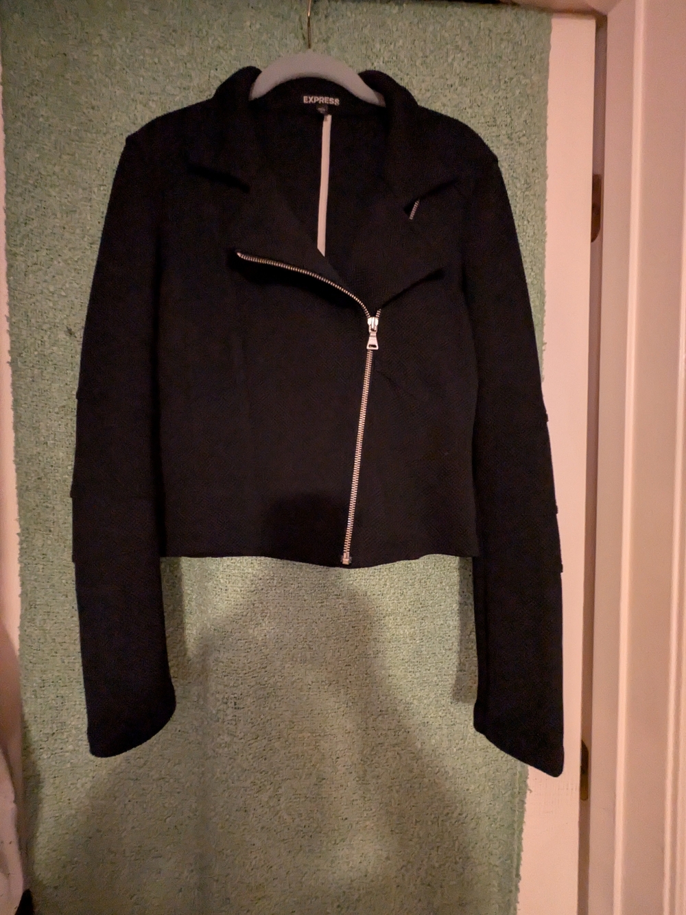 Express Black Asymmetric Zip Cropped  Jacket